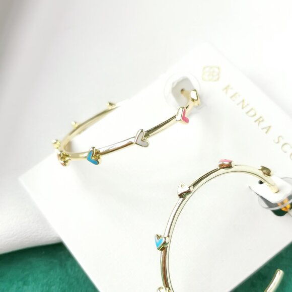 New Kendra Scott Gold Hoop Earrings - Haven Heart Multi Color - Picture 2 of 3